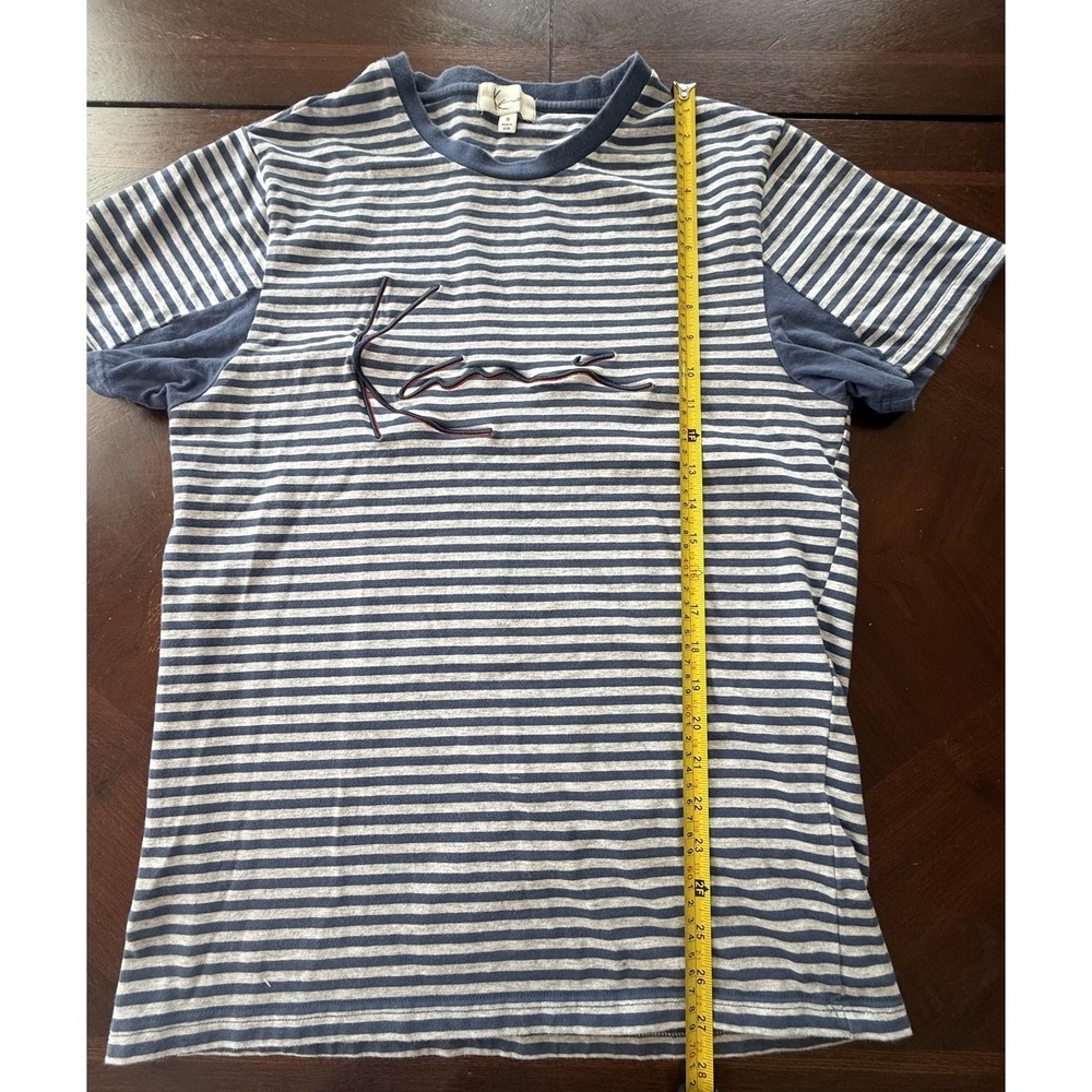 Karl Kani Y2K Striped Logo T Shirt Mens M Blue Cream Cotton Streetwear Graphic - Picture 3 of 10